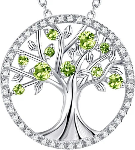 Vista 13 de Collar de árbol de la vida para mujer, collar de perlas esmeralda piedras natales de mayo, junio, para esposa, mamá, regalos de cumpleaños