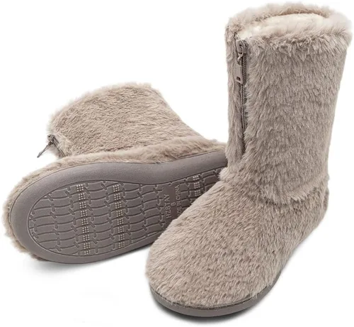 Vista 5 de Botines de invierno para mujer, botas de tobillo, pantuflas cálidas para casa, forro de piel