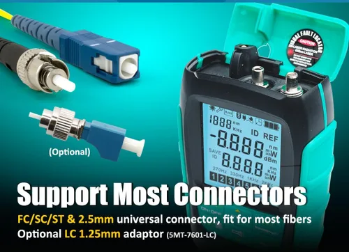 Vista 8 de Pro'sKit Tool Solutions MT-7617 Mini Palm 2 en 1 Medidor de potencia óptica de fibra óptica Medidor de potencia compacto Soporte de 10 longitudes