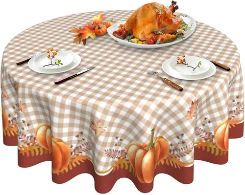 Vista 8 de Mantel redondo de Navidad con diseño de copos de nieve de Navidad para cocina, comedor, decoración de mesa de poliéster lavable para mesa de bufé