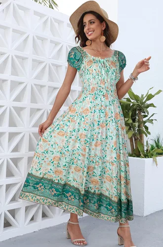 Vista 3 de OSTOO Women's 2023 Summer Sleeveless Boho Floral Print Tiered Casual Flowy Long Maxi Dress