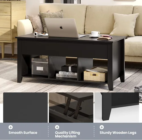 Vista 6 de NAFORT Mesa de centro de madera con compartimentos ocultos y estantes de almacenamiento, mesa central moderna para sala de estar, recepción, oficina