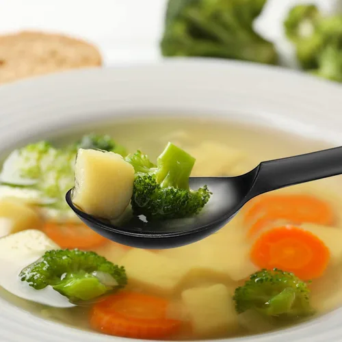 Vista 4 de 200 cucharas de sopa de plástico negro de 5.5 pulgadas, cucharas