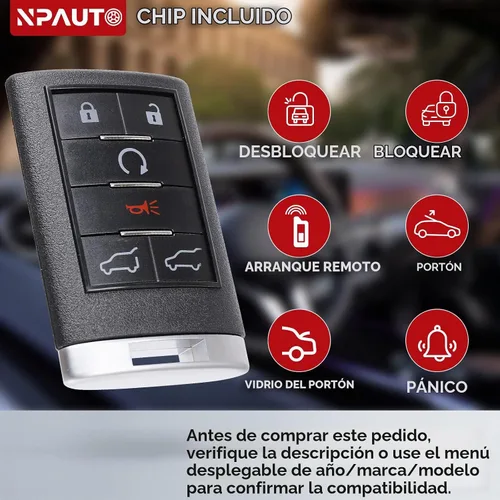 Vista 2 de NPAUTO Llavero compatible con Caddilac Escalade ESV EXT 2007 2008 2009 2010 2012 2013 2014 - Repuesto de repuesto para llave de automóvil sin llave