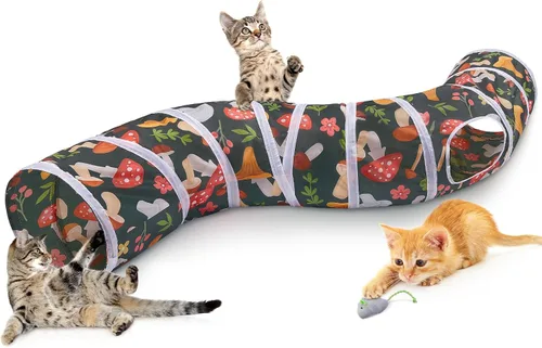 Vista 9 de Glittme Túnel para gatos, túneles para gatos de interior, cueva de gatos en forma de S con juguetes para gatos, tubos plegables para gatos y túneles