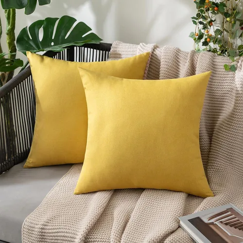 Vista 8 de MIULEE - Paquete de 2 fundas de almohada decorativas para exteriores, impermeables, sólidas, de imitación de lino, para jardín, casa de campo, Azul