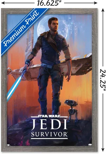 Vista 3 de Trends International Star Wars: Jedi: Survivor - Póster de pared de lujo, 22.4 pulgadas de largo x 14.7 pulgadas, versión enmarcada de madera