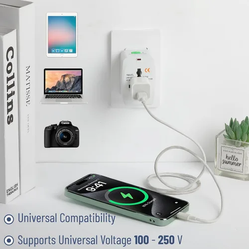 Vista 5 de Bates - Adaptador universal para viajes, adaptador de corriente internacional compacto para enchufes de EE. UU., UE, Reino Unido, Australia e India