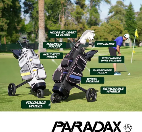 Vista 7 de PARADAX Bolsa de golf todo en uno A1-1 - Carrito integrado dentro de la bolsa. El carrito se esconde dentro de la bolsa de golf en cuestión