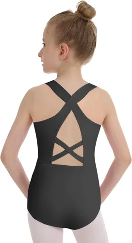 Vista 3 de Phineein Leotardos de gimnasia para niñas con espalda cruzada, sin mangas, para ballet, danza, elegante, cruzado