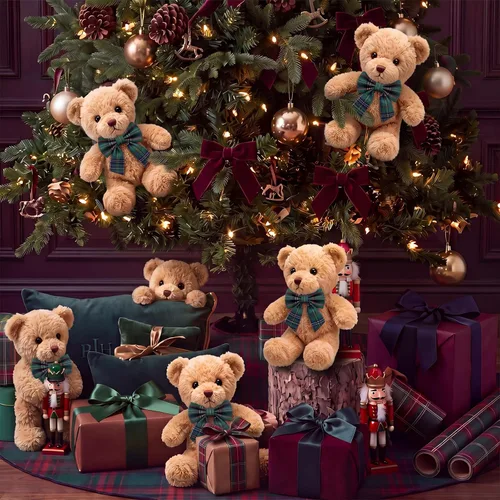 Vista 5 de Chalyna Paquete de 6 ositos de peluche navideños con lazo de terciopelo a Verde