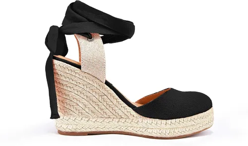 Vista 4 de FISACE - Alpargatas de verano para mujer, sandalias de plataforma, con hebilla en el tobillo y puntera cerrada
