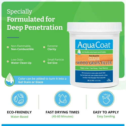 Vista 3 de Aqua Coat Gel Rellenador de Veta de Madera Transparente a Base de Agua, Secado Rápido, Bajo Olor, Bajo VOC, Lijable, Teñible y Pintable, Fácil