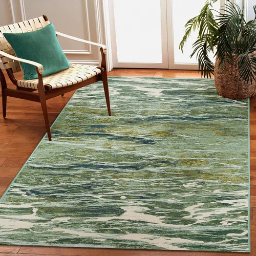 Vista 4 de Liora Manne Marina - Alfombra de área duradera de mezcla sintética tejida a máquina para interiores/exteriores - Gráfico contemporáneo océano global