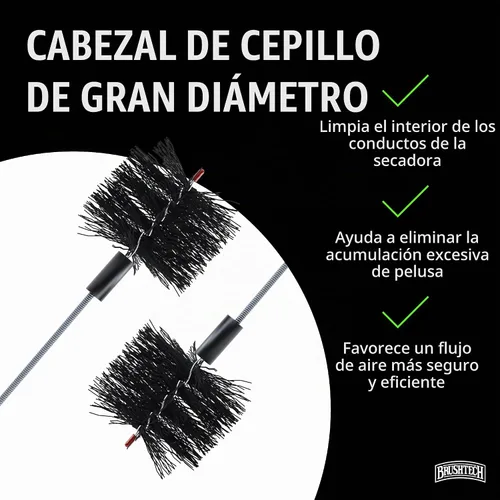 Vista 3 de Brushtech B68C cepillo para limpiar y secar conductos de ventilación, 10 pies de longitud