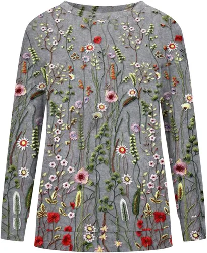 Vista 5 de Sudadera de gran tamaño con estampado de moda para mujer, blusa tipo túnica de forro polar, cuello redondo, manga larga, sin botones, elegante