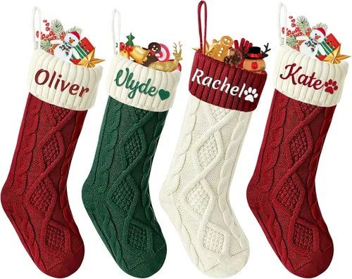 Vista 9 de Dreamdecor - Medias de Navidad personalizadas con nombre y monogramas, medias familiares de 18 pulgadas con placa de cuero para niños, 1 paquete