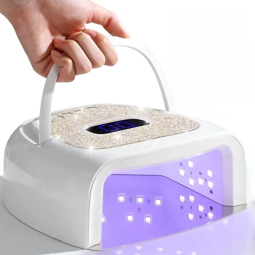 Vista 7 de Linssy - Lámpara de uñas UV inalámbrica, luz UV de 60 W para uñas de gel con 4 ajustes de tiempo, lámpara de uñas recargable con 42 cuentas para un