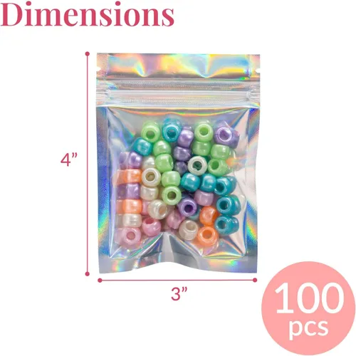 Vista 3 de Prestee Bolsas pequeñas de Mylar de 3 x 4 – 100 piezas holográficas resellables para almacenamiento de alimentos, a prueba de olores, ideales