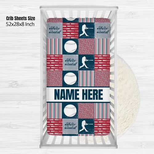 Vista 2 de Sábanas personalizadas para cuna de bebé con nombre, sábanas ajustadas para cuna de bate de béisbol personalizadas para bebés, juegos de ropa