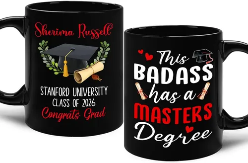 Vista 12 de Ever A Global Pandemic Couldn't Stop Me Taza de café de regalo para amigos graduados, taza de café negra de graduación personalizada con nombre