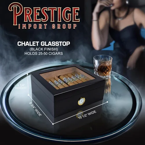 Vista 3 de Prestige Import Group, Humificador de cigarros de cabaña, Capacidad: 20 a 50, CHLTG/BK, Negro, 1