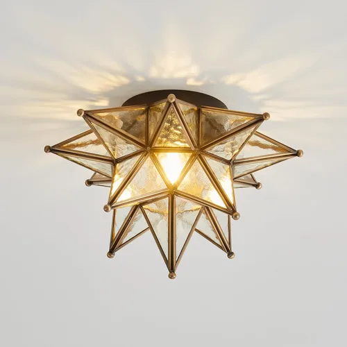 Vista 10 de Lámpara de techo negra con estrella morava, bronce aceitado, estilo vintage, antiguo, iluminación empotrada, estilo Art Deco de mediados de siglo