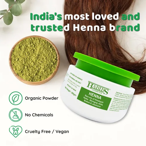 Vista 3 de Habibs - Henna Mehndi en polvo natural enriquecido con Bhringraj, Amla, Brahmi, Jatamansi para teñir el cabello natural, 7.05 oz, paquete de 1