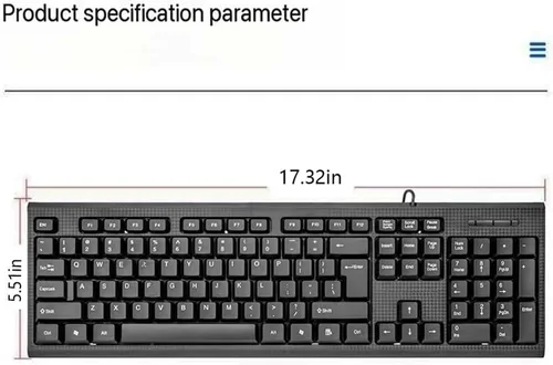 Vista 2 de Teclado con cable, teclado con cable de 104 teclas con teclado numérico, indicadores LED, ergonómico, cómodo juego y enchufe para Windows/Mac/PC