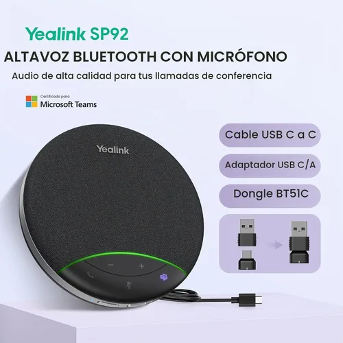 Vista 2 de Yealink SP92 Altavoz Bluetooth USB Conferencia Altavoz y Micrófono Full-Duplex,Noise Reduction,20h Teams Call,278g,Wireless Portable Design,4-6
