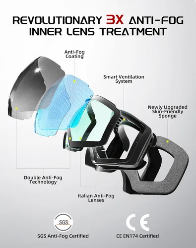 Vista 2 de Innerking Gafas de esquí intercambiables, gafas de nieve con lente magnética, gafas de snowboard antivaho OTG para mujeres, hombres, adultos