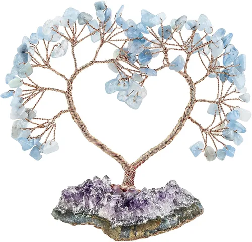 Vista 10 de SUNYIK Árbol de cristal curativo hecho a mano con base de amatista natural, árbol de dinero Fengshui de corazón de amor para decoración de oficina