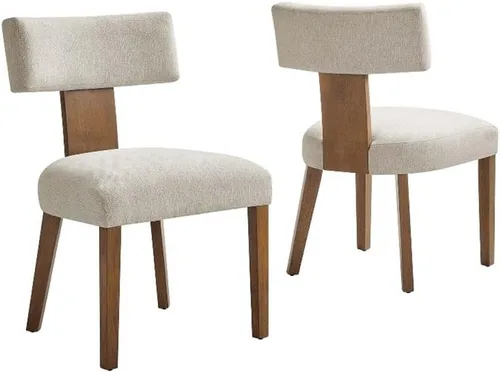 Vista 11 de Modway Nalani - Juego de 2 sillas de comedor sin brazos en tejido jaspeado, gris y negro, sillas auxiliares contemporáneas con patas de madera