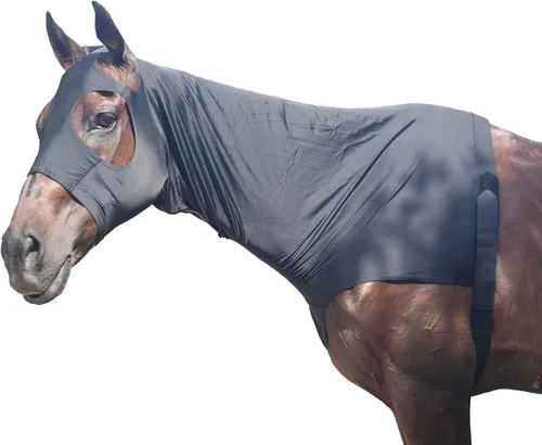Vista 7 de Leberna Capucha elástica para caballo con cremallera y cubierta completa para el cuello (negro, S)