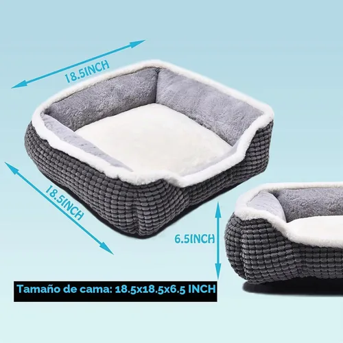 Vista 5 de Cama cuadrada de lujo para gatos y perros, suave, lavable, con parte inferior antideslizante y resistente al agua, perfecta para perros pequeños