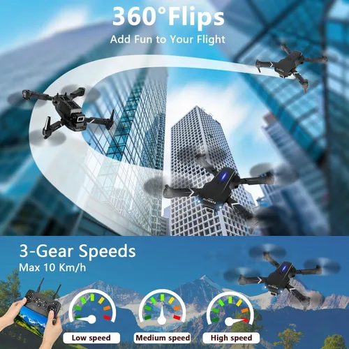 Vista 5 de FLYVISTA Mini Drone con cámara para adultos y niños, dron con cámara WiFi FPV 1080P con 3 baterías, despegue/aterrizaje con un clic, mantiene