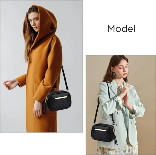 Vista 7 de I IHAYNER Bonito bolso pequeño cruzado para mujer, bolso de hombro acolchado para niñas, bolso ligero con borla