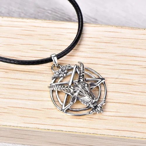 Vista 6 de JO WISDOM Baphomet - Collar con colgante de cabeza de cabra de pentáculo invertido de plata de ley 925 para hombre y mujer, Plata esterlina
