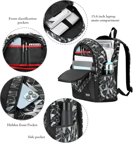Vista 3 de Bunie Mochila para niños para la escuela, juego de libros grande para media escuela primaria informal, Negro, Large19.7*13*7.48inch, Mochilas Daypack