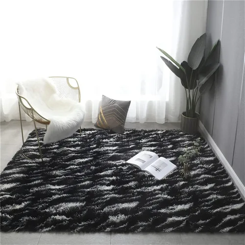 Vista 8 de Lifup - Alfombra mullida para sala de estar, dormitorio, color blanco y negro, 1 1.3 x 2.0 pies Non-Slip Washable High Pile Rectangle Carpet