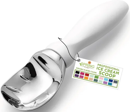 Vista 26 de Spring Chef - Cuchara para helado rosa de alta resistencia con mango suave, cuchara profesional para helado, cuchara de metal para masa de galletas