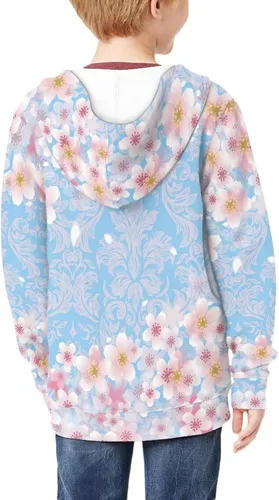 Vista 4 de Sudadera con capucha y cremallera para niños y niñas, suéter casual de cuello redondo suave con capucha