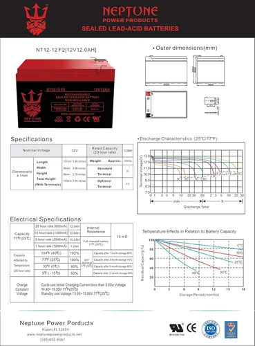 Vista 9 de Marca NT12120 12V 12Ah Batería Recargable de Reemplazo para CSB Blazer Scooter Eléctrico Batería