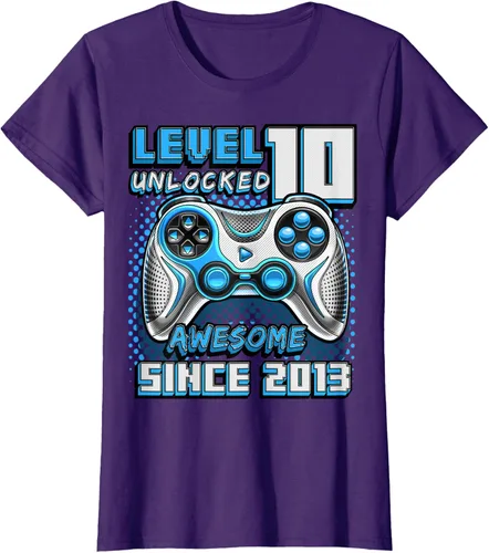 Vista 9 de Level 10 Unlocked Awesome 2013 Video Game 10th Birthday Boy T-Shirt, Negro