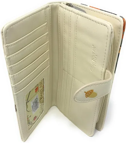 Vista 4 de Shag Wear Billetera grande con diseño de mapache para adolescentes, niñas y mujeres, piel vegana, 7 pulgadas de alto, color beige, Beige, Moderno