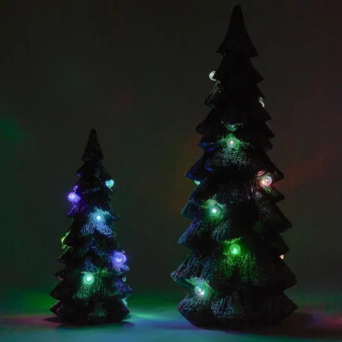 Vista 7 de WDS WONDROUS - Figura de árbol de Navidad verde iluminado, 2 piezas de árboles de Navidad with Lights, Xmas Tree Figurines for Tabletop Mantel Shelf