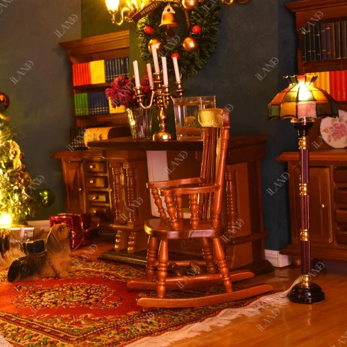 Vista 3 de iLAND Muebles vintage para casa de muñecas a escala 1/12, mecedora Brewster y cojín de terciopelo