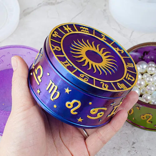 Vista 6 de NiArt Molde de resina de silicona, caja de almacenamiento de constelación, organizador de joyas, tarro de resina epoxi del zodiaco DIY con tapas