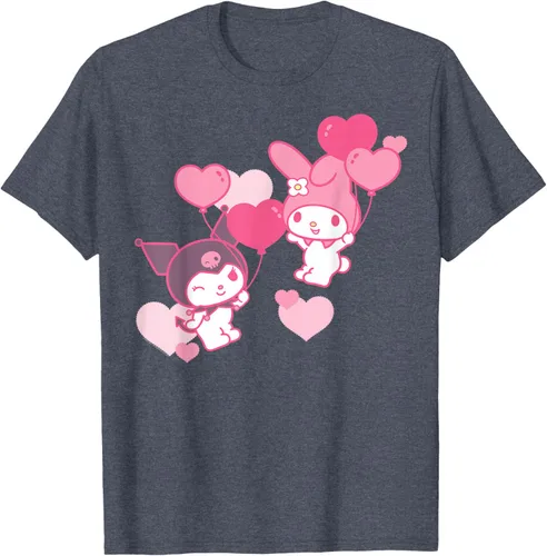 Vista 81 de Camiseta de My Melody y Kuromi con corazones del Día de San Valentín Negro