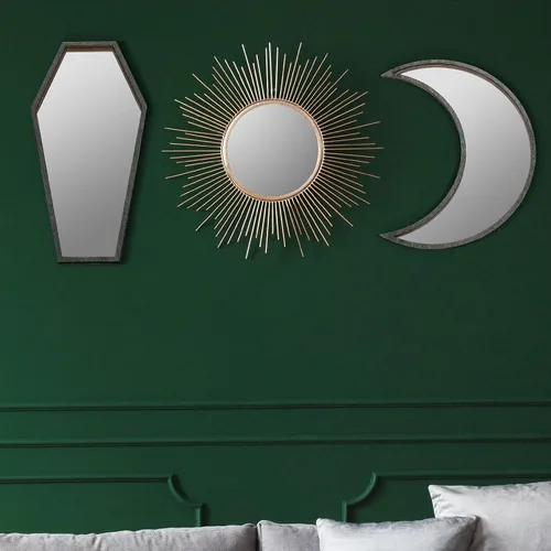 Vista 5 de Marsui 2 piezas pequeño ataúd luna espejo lindo gótico decoración de habitación espeluznante espejo gótico decorativo rústico negro decoración